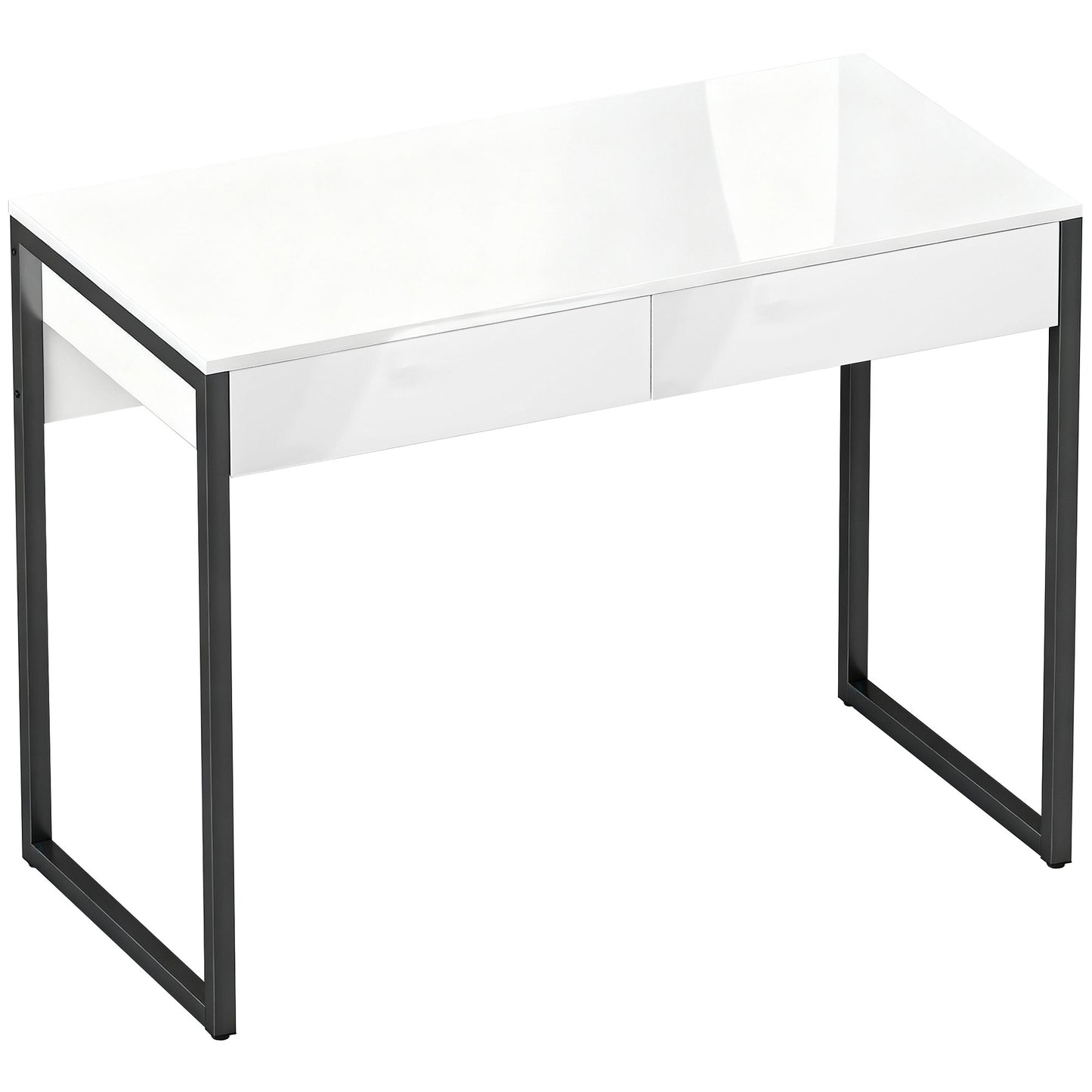HOMCOM High Gloss Work Table, with Drawers - White