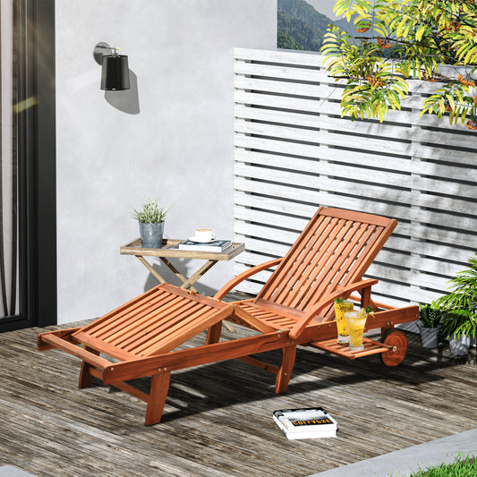Outsunny Outdoor Garden Patio Drewniany leżak składany leżak z funkcją rozkładania, łóżko dzienne z kółkami