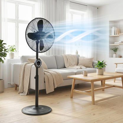 HOMCOM 41 cm Metal Pedestal Fan with Oscillating, Adjustable Height Black