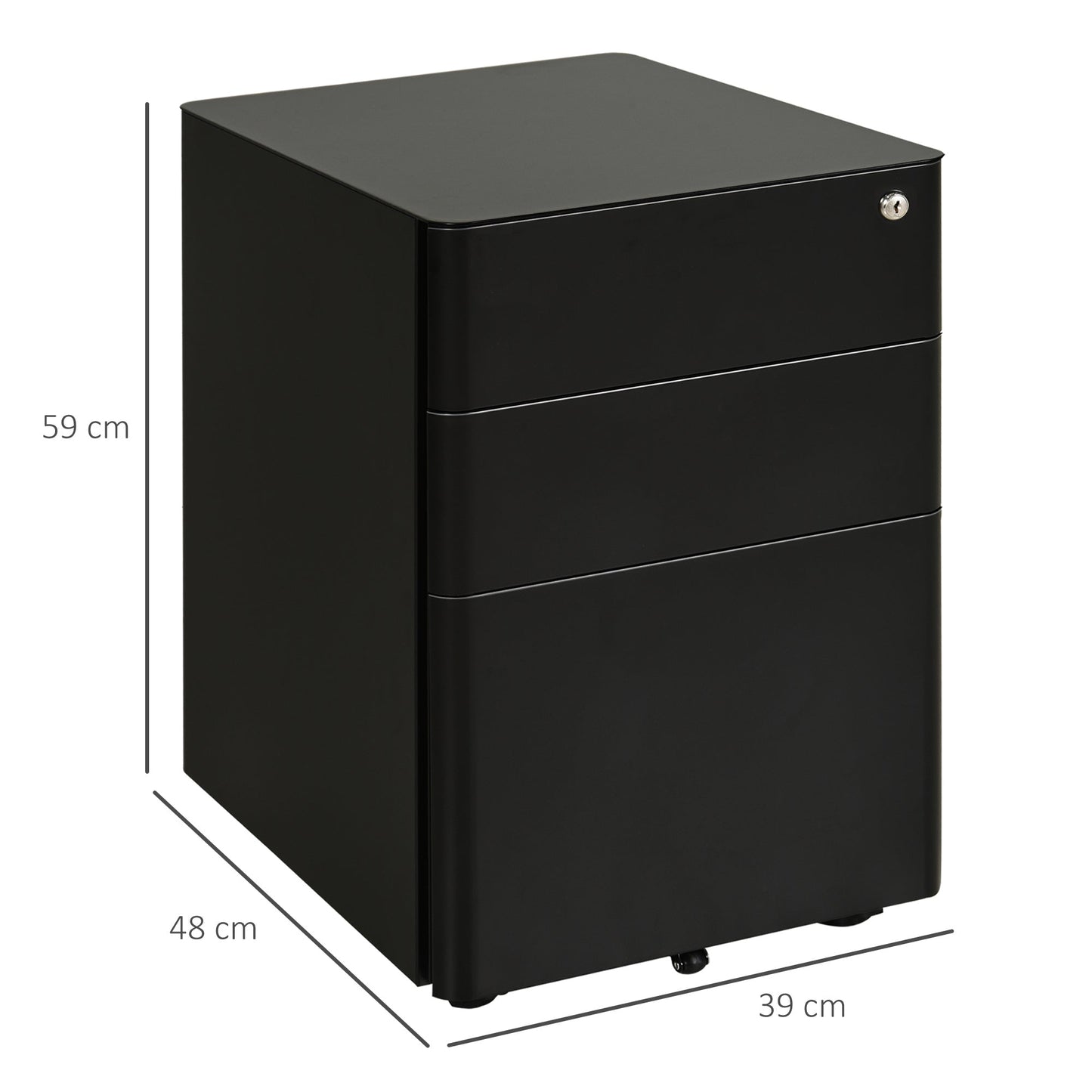 Vinsetto Lockable Cabinet, Rolling Filing Cabinet with 3 Drawers, Steel Office Drawer Unit for A4, Letter, Legal Sized Files