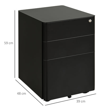 Vinsetto Lockable Cabinet, Rolling Filing Cabinet with 3 Drawers, Steel Office Drawer Unit for A4, Letter, Legal Sized Files