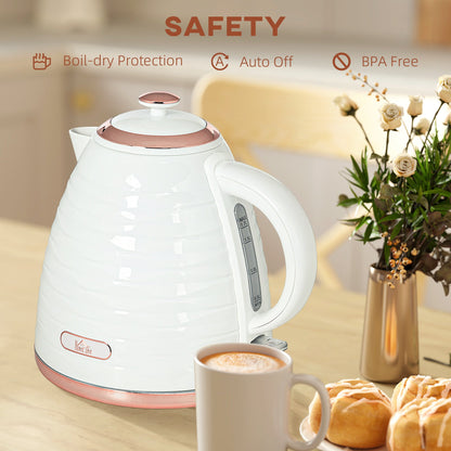 HOMCOM Electric Kettle, 1.7L, Fast Boil, 3kW Water Kettle with Removable Washable Anti-scale Filter, Auto Shut-off, 360¡ Swivel, BPA Free, Cream White Water Ripple Texture