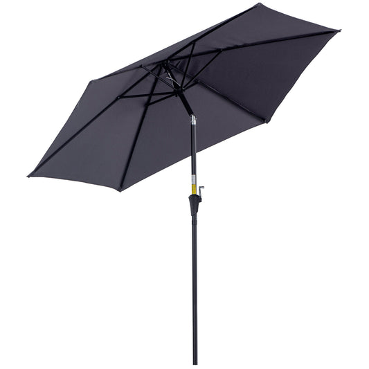 Parasol ogrodowy Outsunny 2,6 m z mechanizmem pochylania i korbą, osłona przeciwsłoneczna na zewnątrz z aluminiową ramą, szary