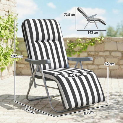Outsunny Set of 2 Foldable Patio Sun Lounger with Adjustable Backrest and Cushion, Grey and White