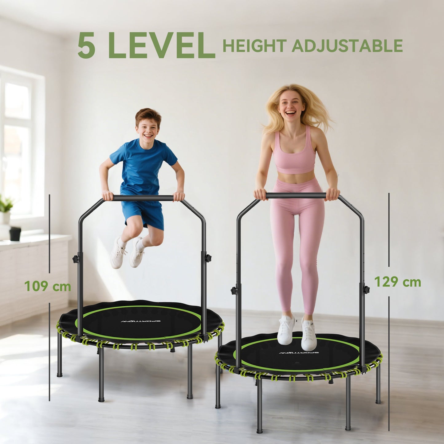 SPORTNOW 40" Foldable Fitness Trampoline Rebounder with Handle, Green