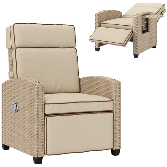 Fotel rattanowy Outsunny 145√Ç¬∞ z podnóżkiem - Khaki/Beżowy