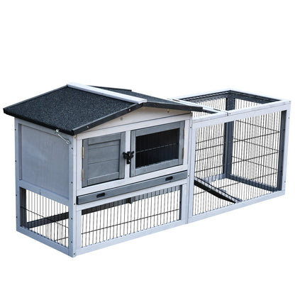 PawHut Small Animal Two-Level Fir Wood Guinea Pigs Hutches w/ Ramp Burnt Grey