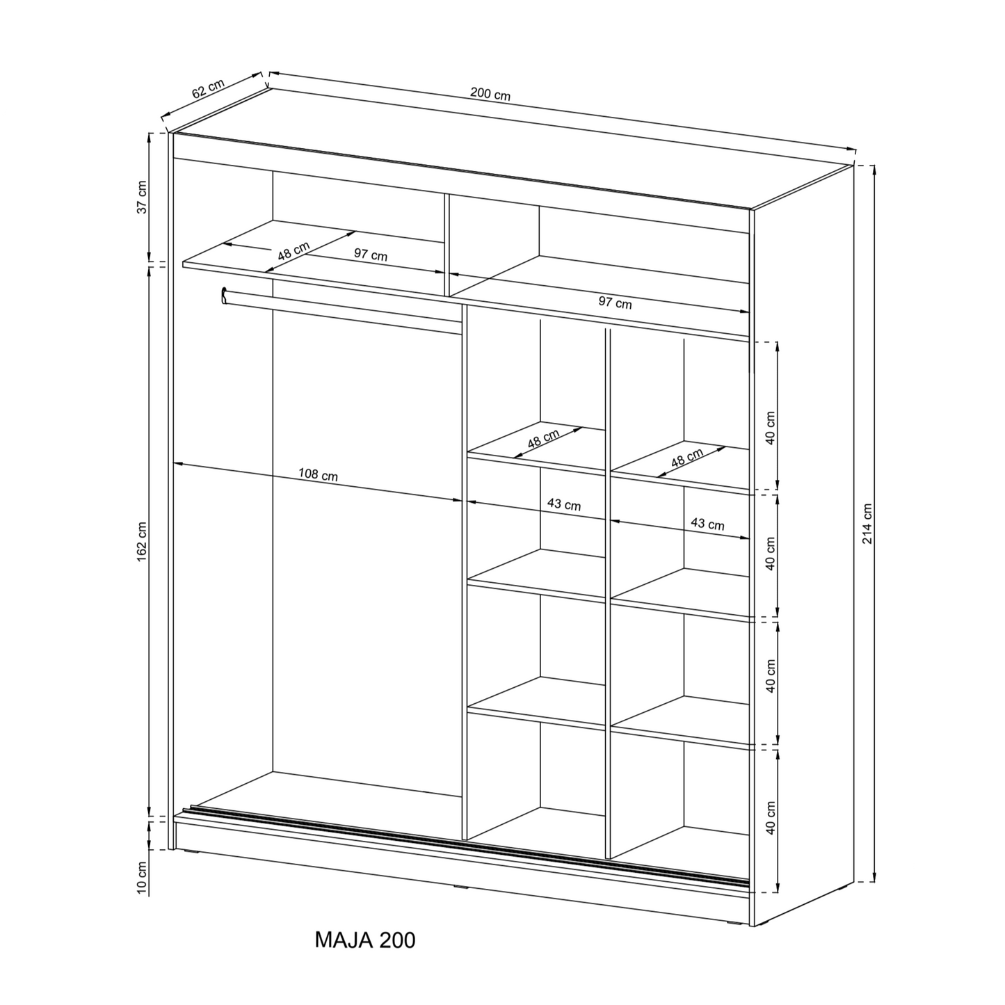 Wiki IX Sliding Door Wardrobe 200cm