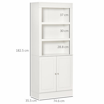 HOMCOM Kitchen Cupboard with 6-tier Shelving, Freestanding Storage Cabinet, Pantry Cupboard with 3 Open Compartments and Double-door Cabinet with Adjustable Shelves, White