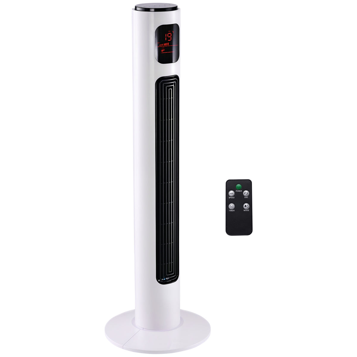 HOMCOM 38'' Freestanding Tower Fan, 3 Speed 3 Mode, 12h Timer, 70 Degree Oscillation, LED Panel, 5M Remote Controller, White
