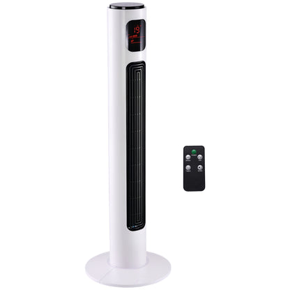 HOMCOM 38'' Freestanding Tower Fan, 3 Speed 3 Mode, 12h Timer, 70 Degree Oscillation, LED Panel, 5M Remote Controller, White