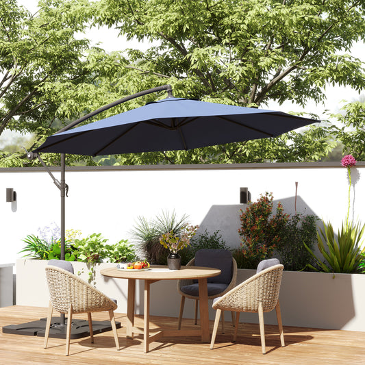 Parasol wiszący Outsunny 3m z podstawą, obciążnikami i pokrowcem – niebieski