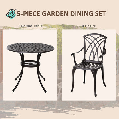 Outsunny Cast Aluminium 4-Seater Outdoor Garden Table & Chair Set Brown