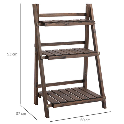 3 Tier Wooden Plant Shelf Foldable Plant Pots Holder Stand Indoor Outdoor 60L x 37W x 93H cm