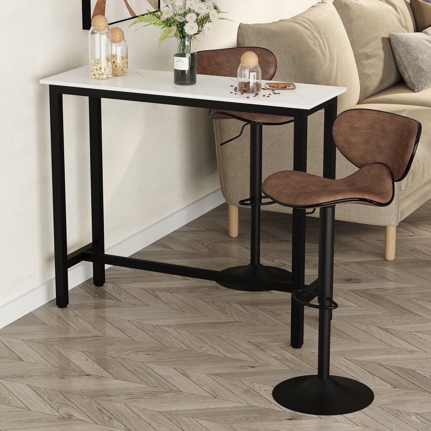 HOMCOM Rectangular Bar Table, Wood Effect Coffee Table for Small Space, Breakfast Dining, Kitchen, Industrial, White & Black