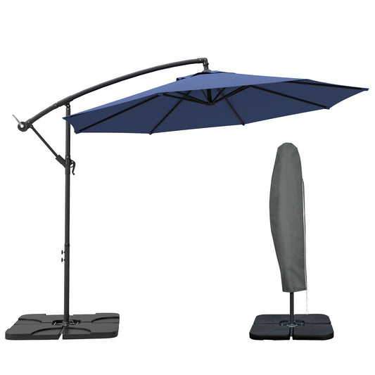 Parasol wiszący Outsunny 3m z podstawą, obciążnikami i pokrowcem – niebieski