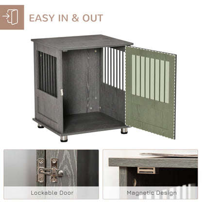 PawHut Dog Crate Table for Medium and Large Dogs with Magnetic Door for Indoor Use, 60 x 55 x 70 cm, Grey