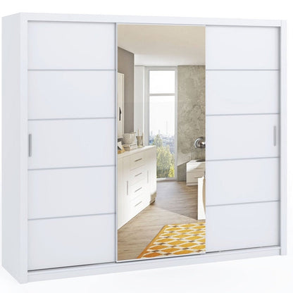 Bonito Sliding Door Wardrobe with Mirror - 250 white, oak artisan, gold, and oak monastery