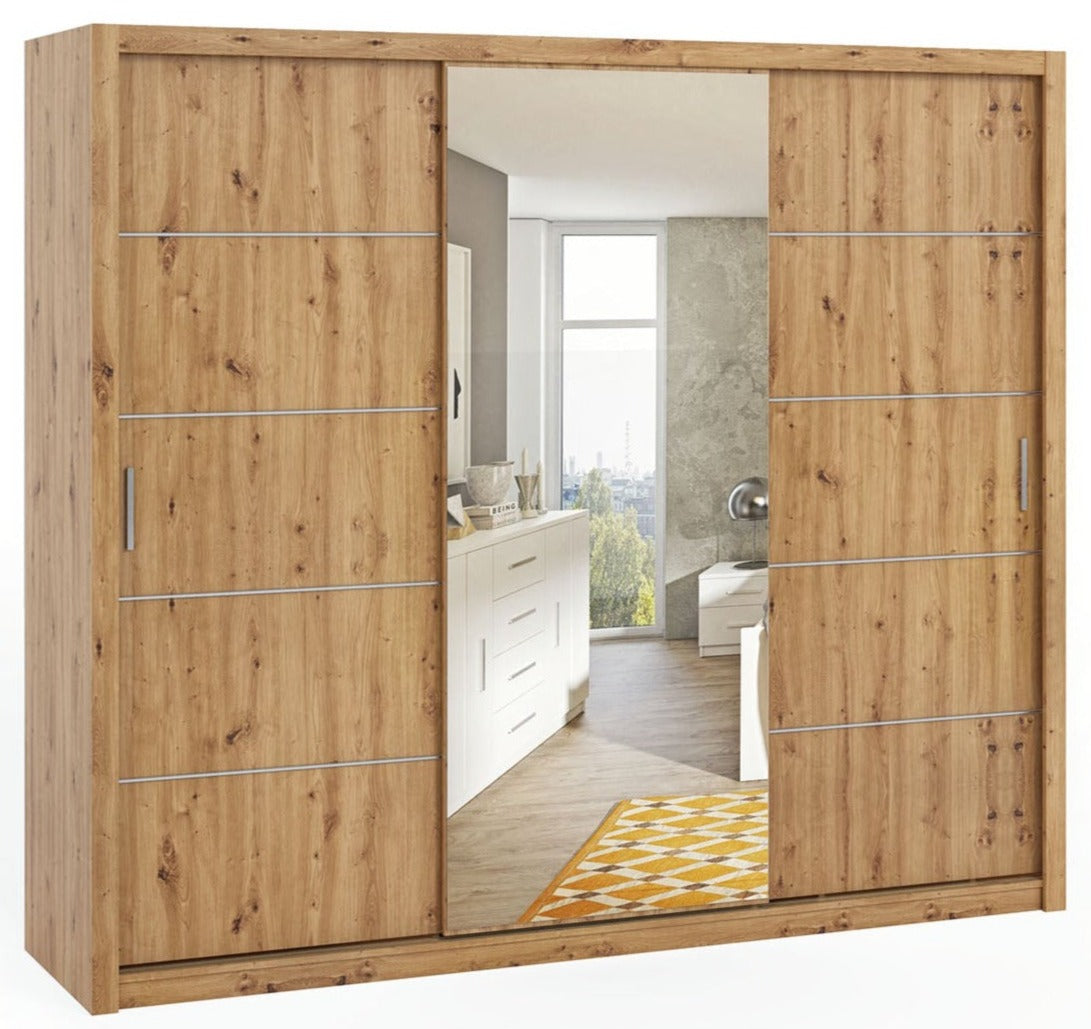 Bonito Sliding Door Wardrobe with Mirror - 250 Gold Oak