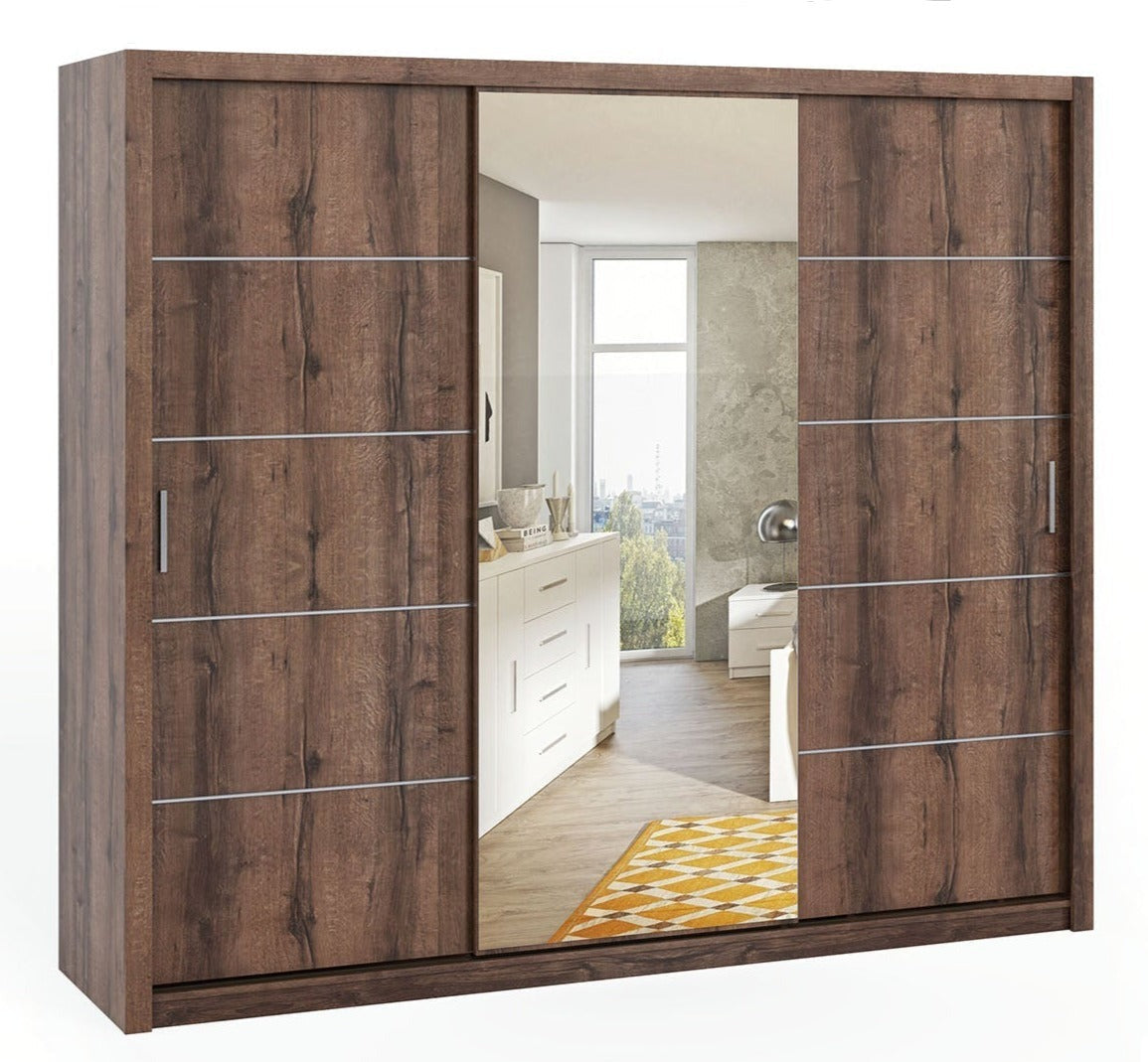 Bonito Sliding Door Wardrobe with Mirror - 250 Gold Oak