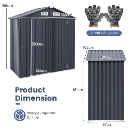 Galvanized Metal Tool House with 4 Vents and Lockable Doors-Dark Grey