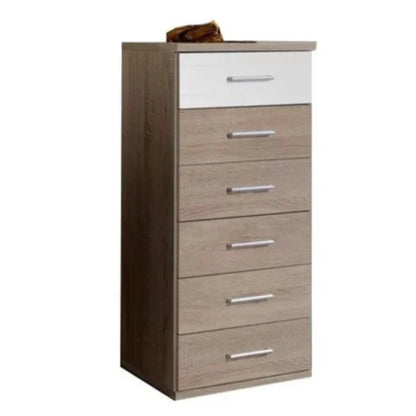 Gema 6 Drawer Narrow Storage Chest - Oak and White Gloss