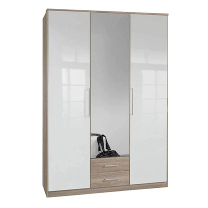 Daniel 3 Door Wardrobe with 2 Drawers - White Gloss And Oak Effect