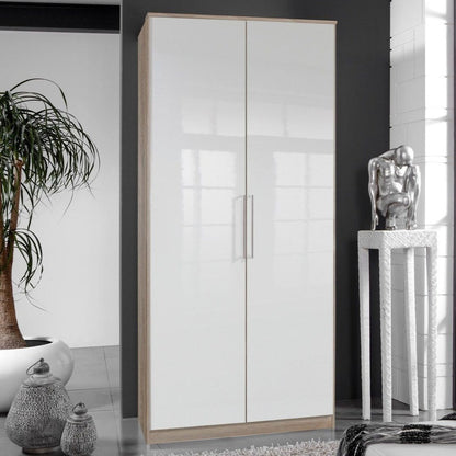 GEMA 2 Door Wardrobe Oak and White Gloss 90cm