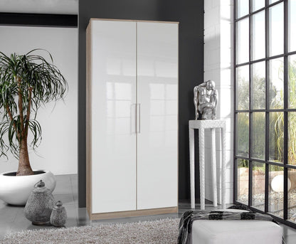 GEMA 2 Door Wardrobe Oak and White Gloss 90cm