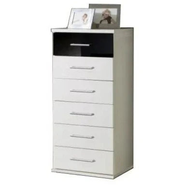 Gema 6 Drawer Narrow Storage Chest - White and Black Gloss