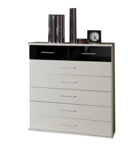 Gema 5+2 Drawer Storage Chest - White and Black Gloss