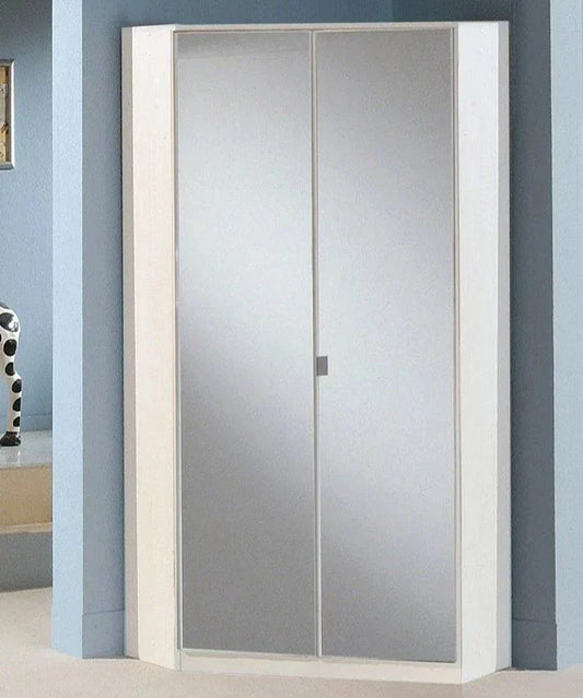 Gema 2 Door Mirrored Corner Wardrobe - White Gloss