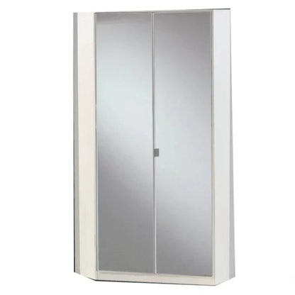 Gema 2 Door Mirrored Corner Wardrobe - White Gloss