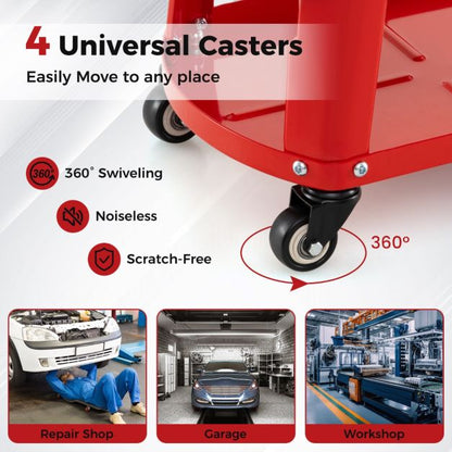 Garage Rolling Stool with Equipment Tray and Tool Holder-Red
