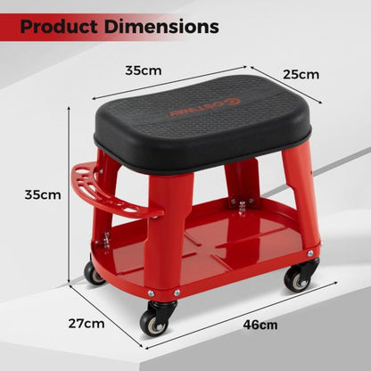 Garage Rolling Stool with Equipment Tray and Tool Holder-Red