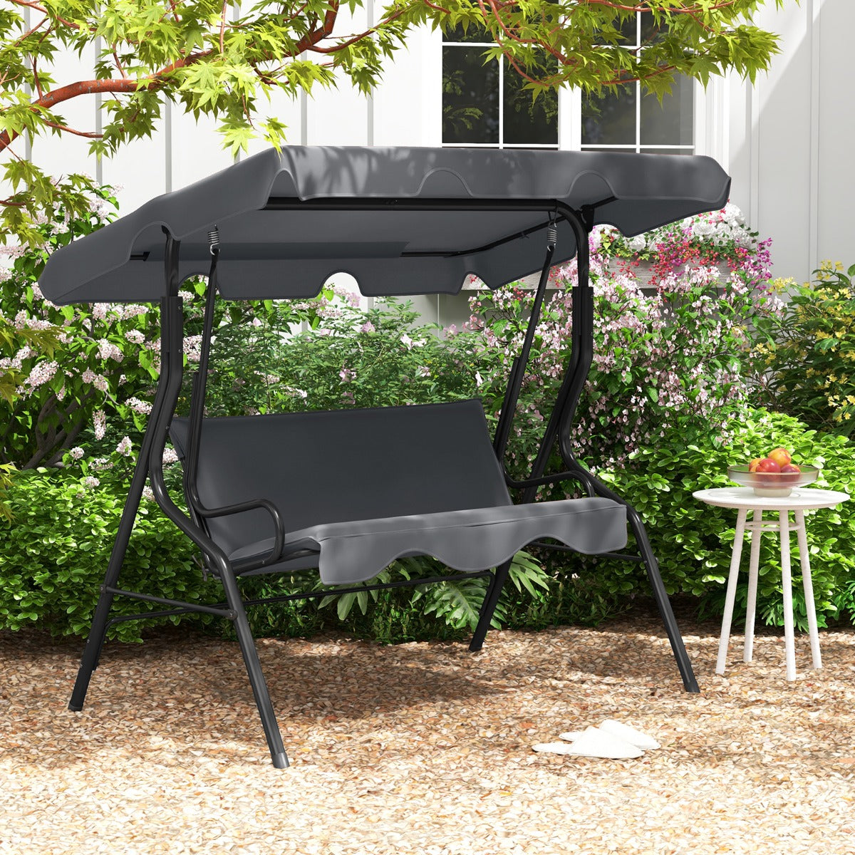 Garden Patio Metal Swing 3 Seater Lounger-Grey