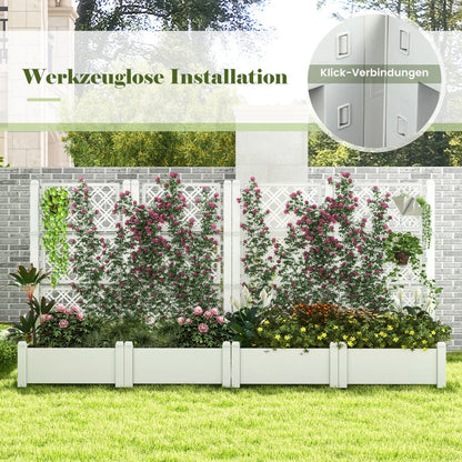 Outdoor Planter Box Self-Watering Raised Garden Bed Trellis with Water Level Indicator-White
