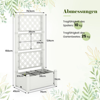 Outdoor Planter Box Self-Watering Raised Garden Bed Trellis with Water Level Indicator-White