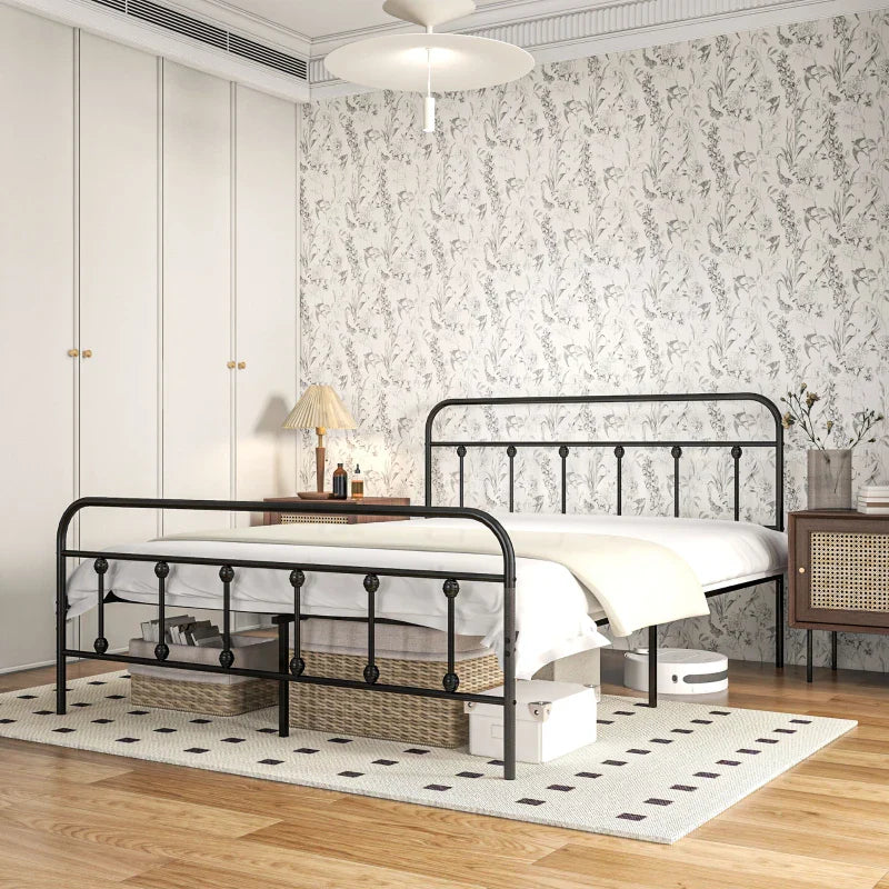 HOMCOM Double Minimalistic Metal Bed Frame - Black