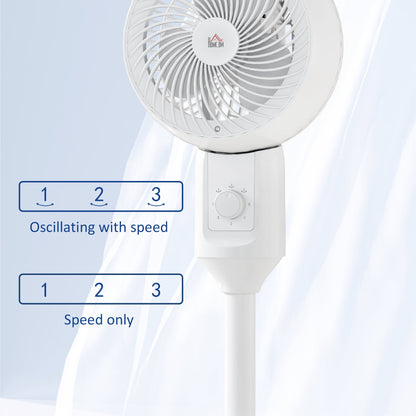 HOMCOM 9" Pedestal Fan, 70 Oscillation 90 Vertical Tilt Oscillating Air Circulator with 3 Speeds, Standing Fan for Home Office, Bedroom, White
