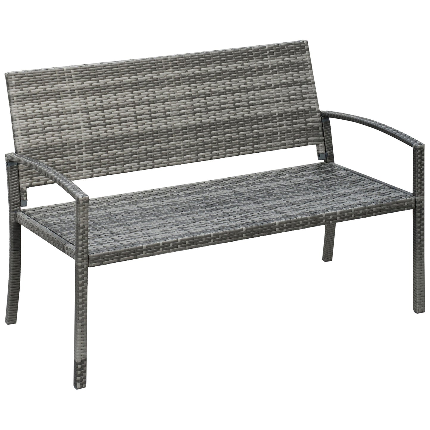 كرسي حديقة خارجي من Outsunny Patio Rattan بمقعدين من الخيزران المنسوج بذراعين، كرسي حديقة شتوي باللون الرمادي