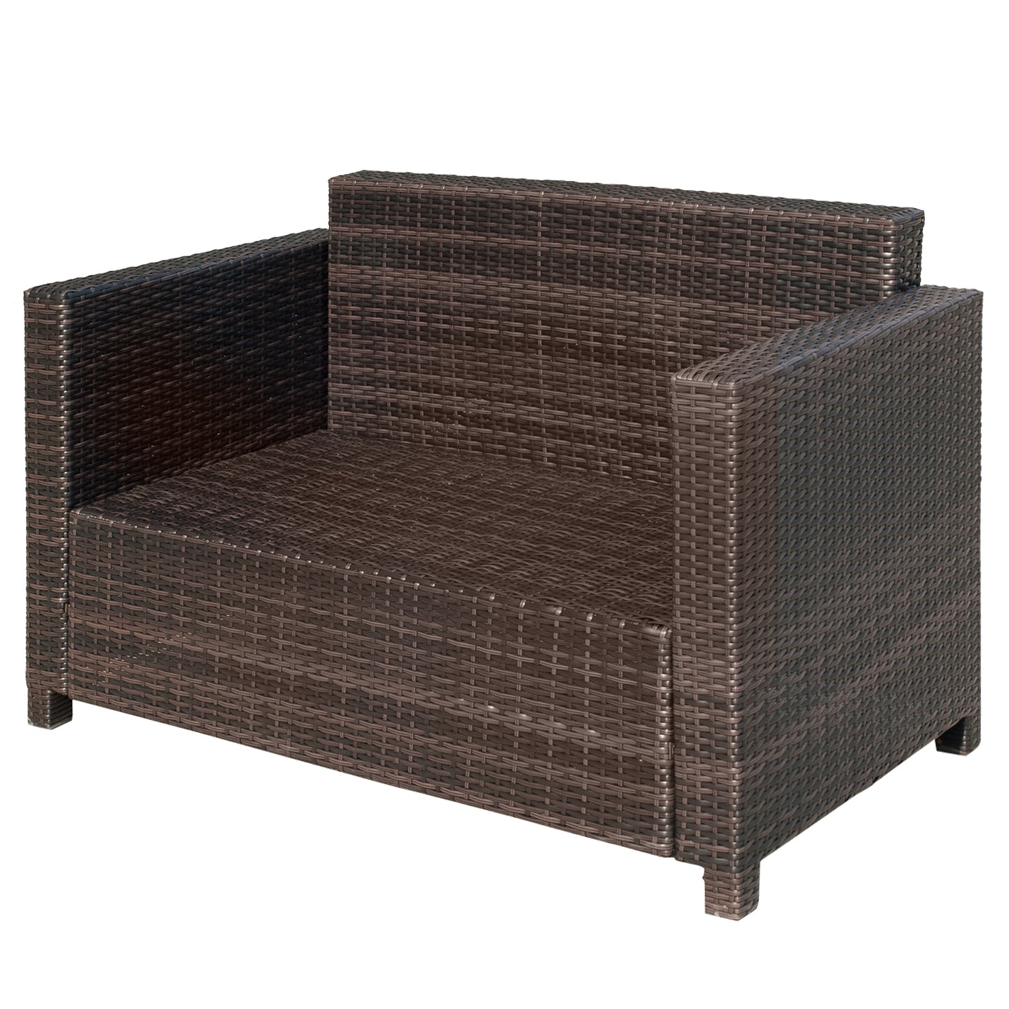 Outsunny 2-osobowe meble ogrodowe, sofa rattanowa z miękką wyściełaną poduszką i podłokietnikami, wiklinowa ogrodowa sofa dwuosobowa na patio, mieszany brąz