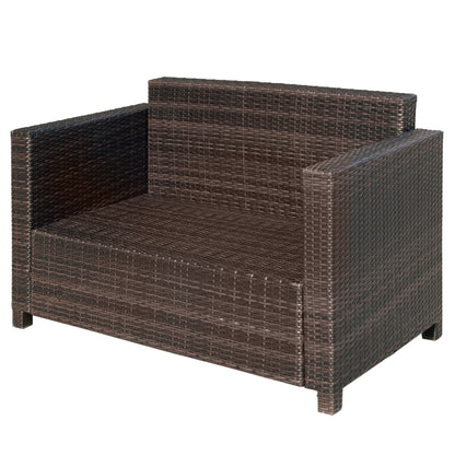 Outsunny 2-osobowe meble ogrodowe, sofa rattanowa z miękką wyściełaną poduszką i podłokietnikami, wiklinowa ogrodowa sofa dwuosobowa na patio, mieszany brąz