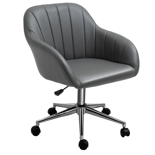 Vinsetto PU Leather Mid-Back Tub Office Chair Ergonomic Work Task Seat Study Grey