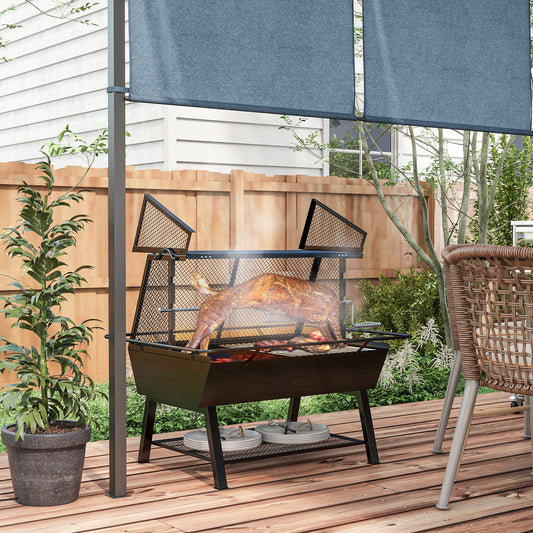Grill 3 w 1 Outsunny, rożen i palenisko z pokrywą