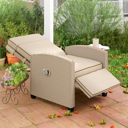 Fotel rattanowy Outsunny 145√Ç¬∞ z podnóżkiem - Khaki/Beżowy