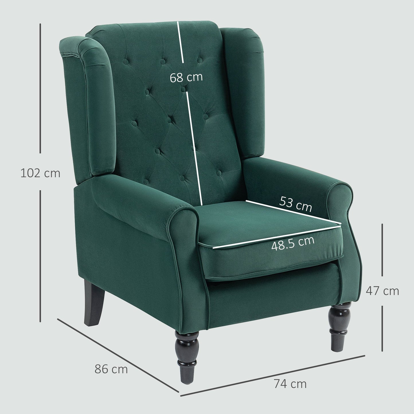 HOMCOM Wingback Accent Chair, Retro Upholstered Button Tufted Occasional Chair for Living Room and Bedroom, Green