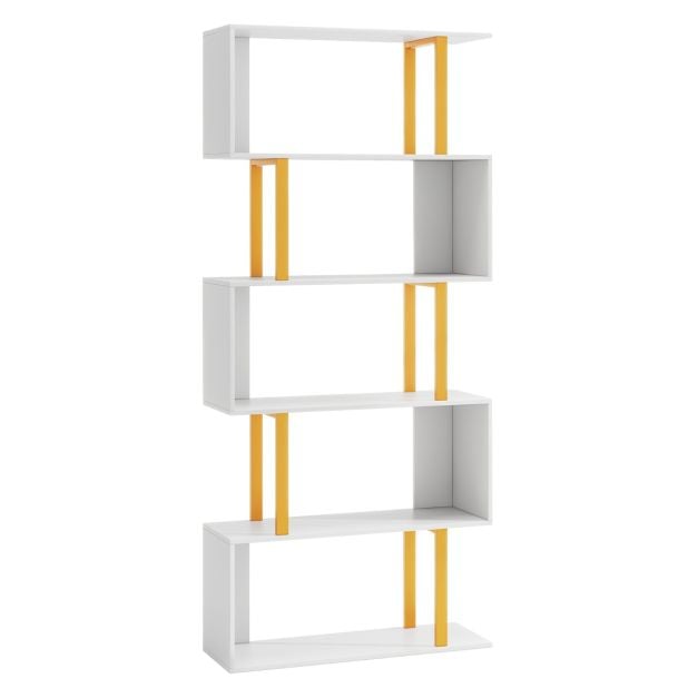 5/6-Tier Geometric Bookcase with Metal Frame and Anti-tipping Kits-5-Tier
