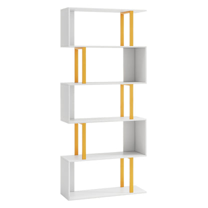 5/6-Tier Geometric Bookcase with Metal Frame and Anti-tipping Kits-5-Tier