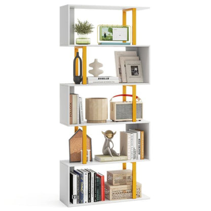 5/6-Tier Geometric Bookcase with Metal Frame and Anti-tipping Kits-5-Tier